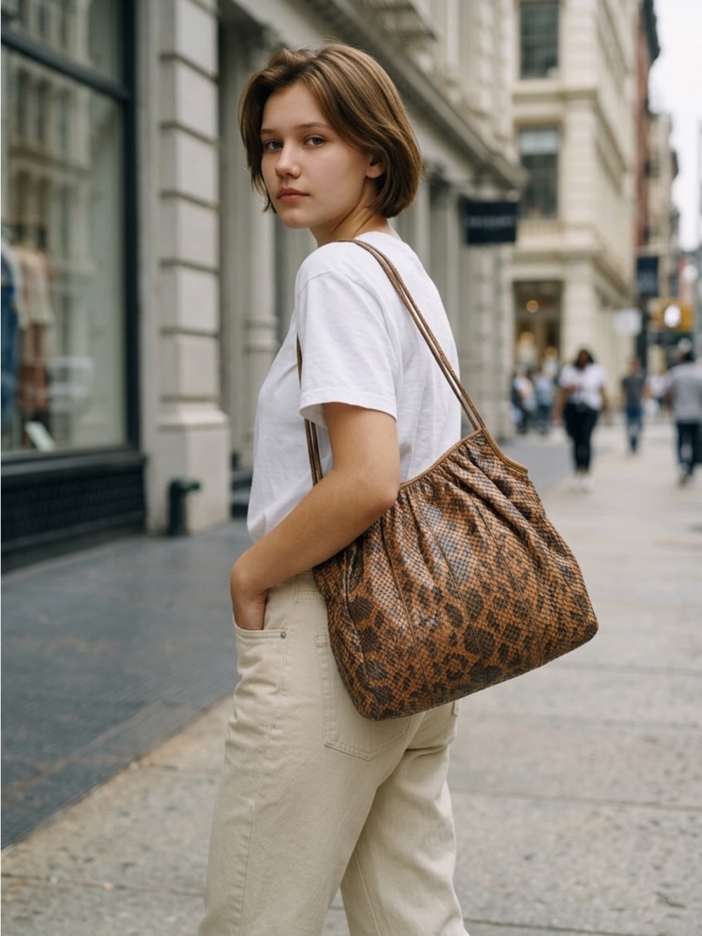 Vintage JUDITH LEIBER Brown Taupe Genuine Snakeskin Tote Bag